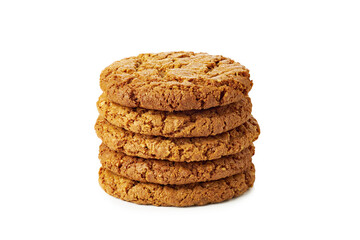 Stack of oatmeal cookies on white background