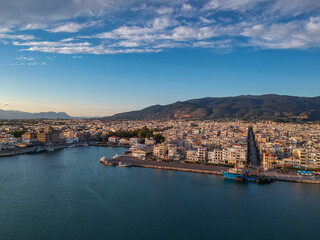 Obraz premium Aerial view over seaside city of Kalamata Messinia, Greece