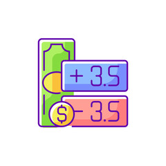 Point spread RGB color icon. Handicap betting. Wagering on event outcome. Winning by specific goals number. Single-game sports betting. Underdog in sporting event. Isolated vector illustration