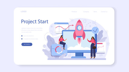 Project start web banner or landing page. Start up business