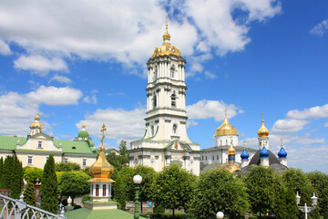 Fototapeta na wymiar Bell tower in Pochayiv Lavra in Ukraine 