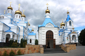Fototapeta na wymiar Church of Seraphim of Sarov in Holy Spiritual Monastery Skete in Pochaev, Ukraine