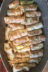 Homemade cabbage rolls with rice.