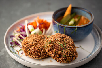 Thai fishcakes with spicy dip - modern cuisine