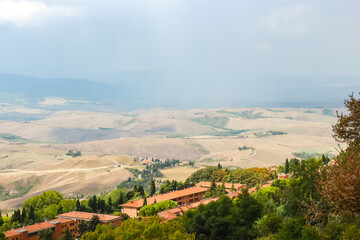 Fototapeta na wymiar Beautiful view of rural landscape near Volterra, Italy.