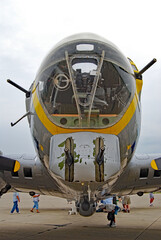 Nose of a B-17G flying fortress sprouting several 50 caliber machine guns