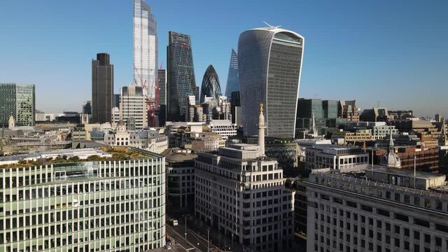 Amazing Aerial cityscape shot taken in a sunny day of january 2021 showcasing the classic skyline of london business center, Skygarden.