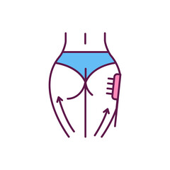 Buttocks lift RGB color icon. Cellulite reducing. Dry body brushing. Anti-aging procedure. Cell regeneration. Stimulating blood circulation. Exfoliating dead skin cells. Isolated vector illustration