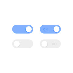 On Off set slider. Vector flat illustration. Button. Collection blue and grey template buttons.