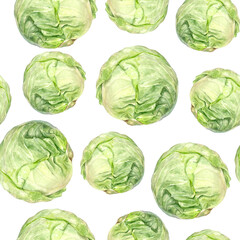 Obraz premium Watercolor seamless pattern cabbage isolated on a white background.