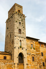 Fototapeta na wymiar San Gimignano, Italy. View of medieval towers at the central square of San Gimignano.