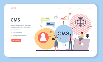 CMS web banner or landing page. Content management system.