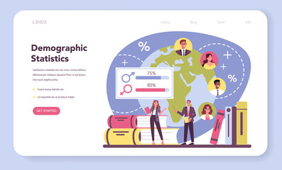 Demographer web banner or landing page. Scientist studying