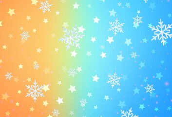 Light Blue, Red vector texture with colored snowflakes, stars.