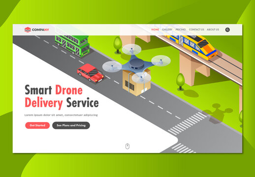 Smart Drone Delivery Service Landing Page with Urban Transport Road