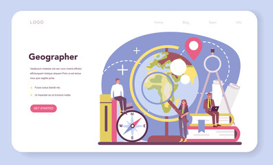 Geographer web banner or landing page. Studying the lands