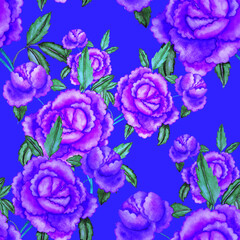 Fototapeta na wymiar Vintage watercolor seamless pattern with flowers for decoration design. Bright spring or summer fashion print. Vintage wedding decor. Textile design. 