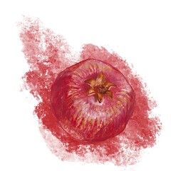 illustration of a red pomegranate on an abstract scarlet background
