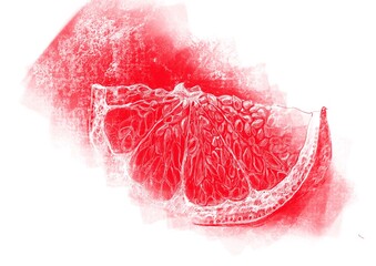 a slice of grapefruit on a red abstract background