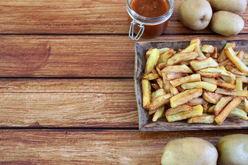 Fries, potatoes, and tomato sauce