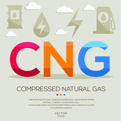 CNG mean (Compressed natural gas) Energy acronyms ,letters and icons ,Vector illustration.