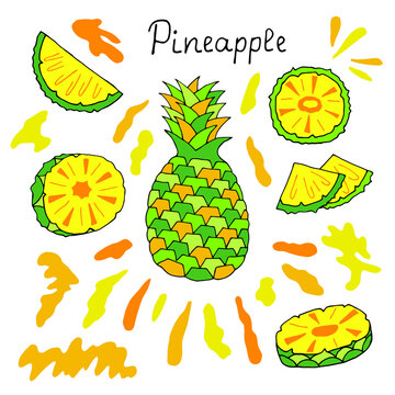 Vector illustration with bright pineapples on a white background.