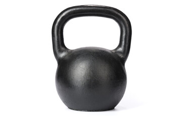 Obraz na płótnie Canvas one black metal kettlebell for sports on a white isolated background