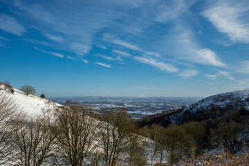 View from the Malvern Hills in snowy weather Worcestershire UK