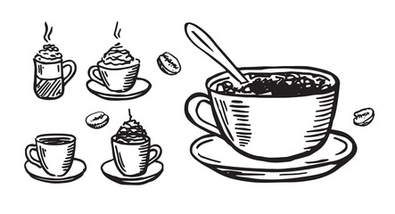 Cup coffee hand-drawn style. Vector illustration.
