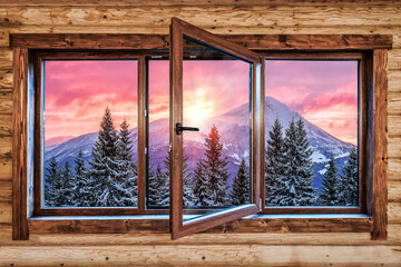 modern quality window and beautiful mountain landscape