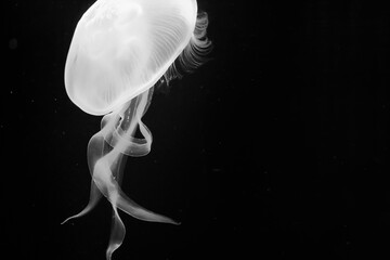 jellyfish swim underwater in black and white © cceliaphoto