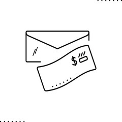 envelope with a check money vector icon in outline