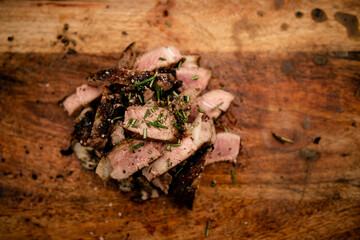 meat on a wooden board