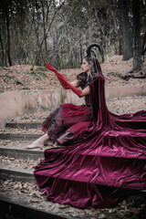 Fototapeta na wymiar Dark fairy in the forest