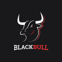 Bull head logo. Black bull on black background