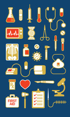 Set of Medical Icons or illustrations.
28 vector drawings of doctor or medical equipment and symbols.