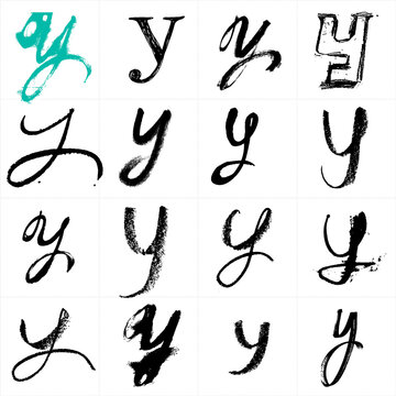 Cyrillic and Latin alphabet letter y. Uppercase Russian and Ukrainian handwritten fonts. Drawn with paint and chalk vector fonts. Alphabet collection. Handwritten. Can be used as logo, posters fonts.