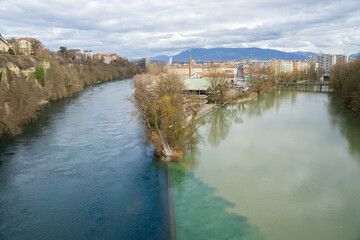 Confluence entre le Rhône et la rivière Arve à Genève, suisse