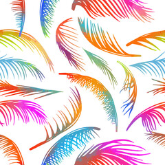 Fototapeta na wymiar multicolored palm leaves. Seamless background. Vector illustration