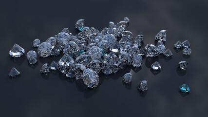 Scattering diamonds gemstones 3D rendering