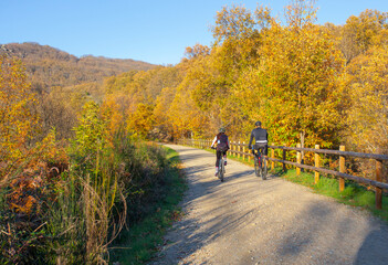 Fototapeta premium Green-Way by Banos de Montemayor on Magic Autumn season, Extremadura, Spain