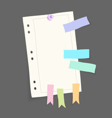 Paper notes stickers. Place for memo messages on paper sheets. Blank sticky place for to do list and office notice or information board