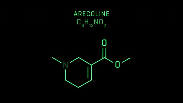 Arecoline or Arekolina Molecular Structure Symbol Neon Animation on black background