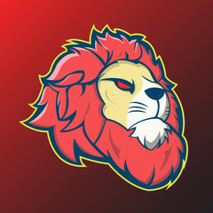 Symbol of lion head mascot sport logo design. Lion head mascot with dark red color. Suitable for esports team, sticker, posters, tshirt. Editable Vector illustration, eps 10.