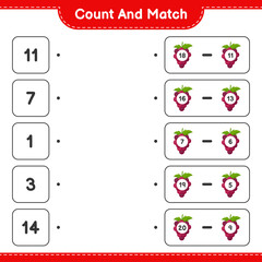 Count and match, count the number of Grape and match with right numbers. Educational children game, printable worksheet, vector illustration