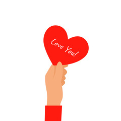 Hand holding a heart. Flat design vector illustration.