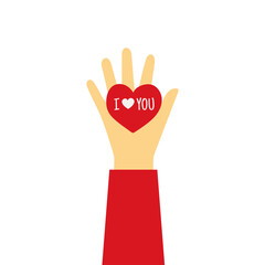 Obraz premium Hand holding a heart. Flat design vector illustration.
