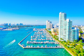 Miami Beach South Pointe condo buildings aerial  - obrazy, fototapety, plakaty
