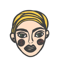 Woman face creative line colored drawing. Cartoon.