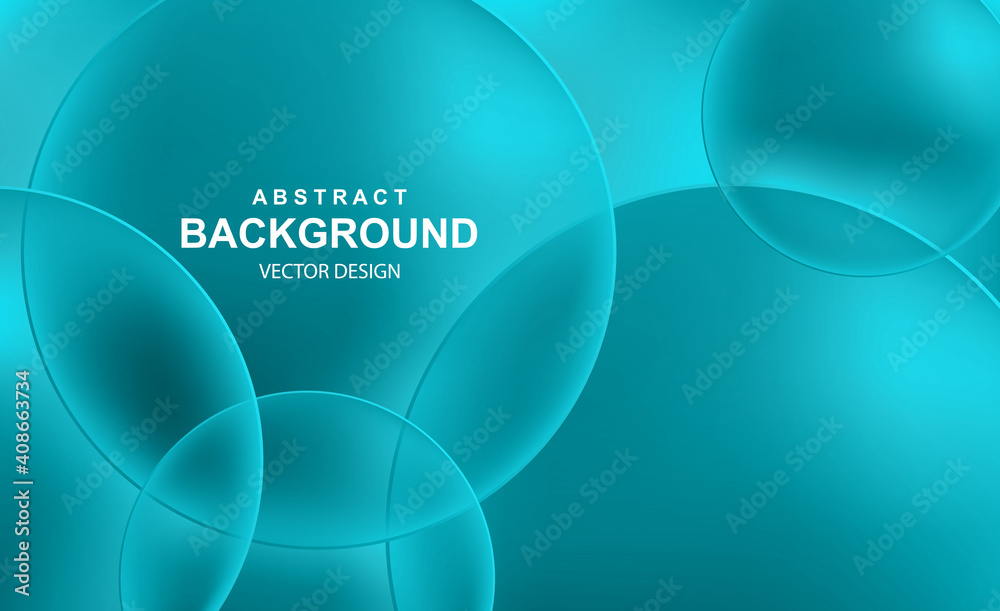Poster abstract background with 3d turquoise balls. colorful bubbles pattern, futuristic composition with t